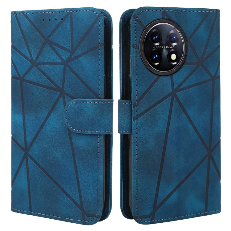 For OnePlus 11 Skin Feel Geometric Lines Leather Phone Case(Blue) - OnePlus Cases by buy2fix | Online Shopping UK | buy2fix