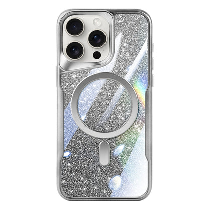 For iPhone 14 Pro Blade MagSafe Magnetic Gradient Glitter PC Phone Case(Silver White) - iPhone 14 Pro Cases by buy2fix | Online Shopping UK | buy2fix