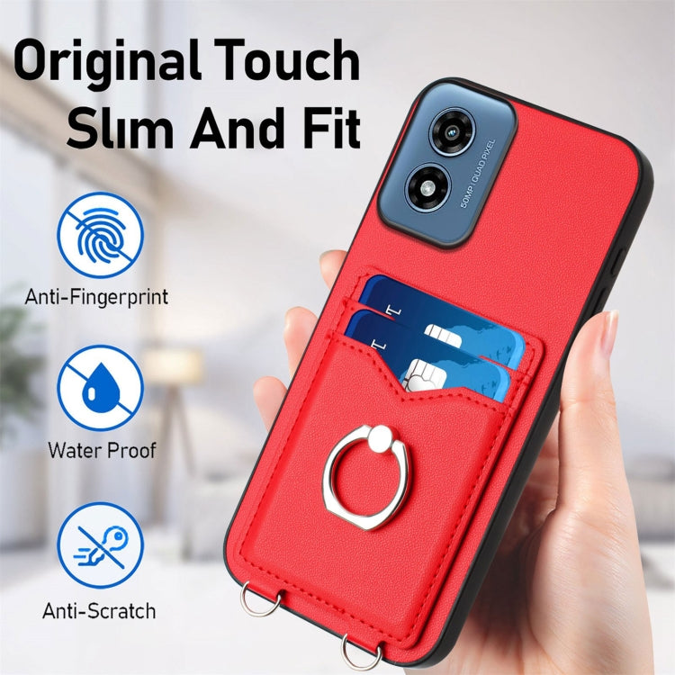 For Motorola Moto G Play 2024 4G R20 Ring Card Holder Phone Case(Red) - Motorola Cases by buy2fix | Online Shopping UK | buy2fix