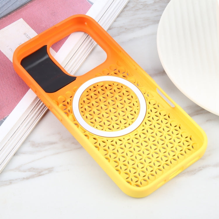 For iPhone 16 Pro Max Gradient Color Honeycomb Aromatherapy MagSafe Phone Case(Orange Yellow) - iPhone 16 Pro Max Cases by buy2fix | Online Shopping UK | buy2fix