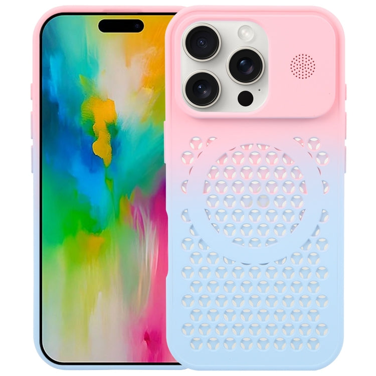 For iPhone 16 Pro Max Gradient Color Honeycomb Aromatherapy MagSafe Phone Case(Pink Blue) - iPhone 16 Pro Max Cases by buy2fix | Online Shopping UK | buy2fix