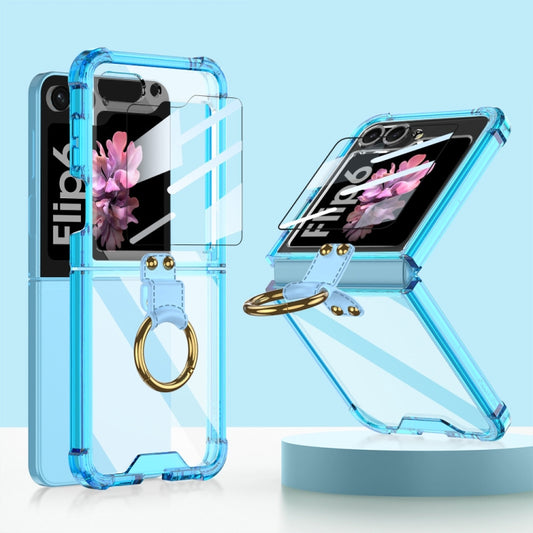 For Samsung Galaxy Z Flip6 GKK Airbag Ring Full Coverage Phone Case with Tempered Film(Blue) - Galaxy Z Flip6 5G Cases by GKK | Online Shopping UK | buy2fix