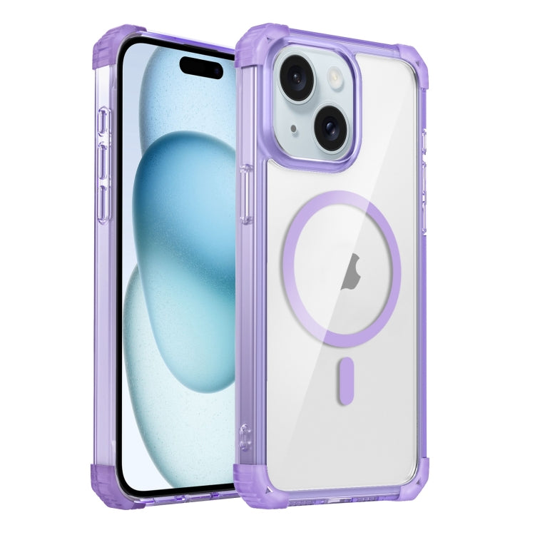 For iPhone 15 Transparent MagSafe Magnetic Phone Case(Purple) - iPhone 15 Cases by buy2fix | Online Shopping UK | buy2fix