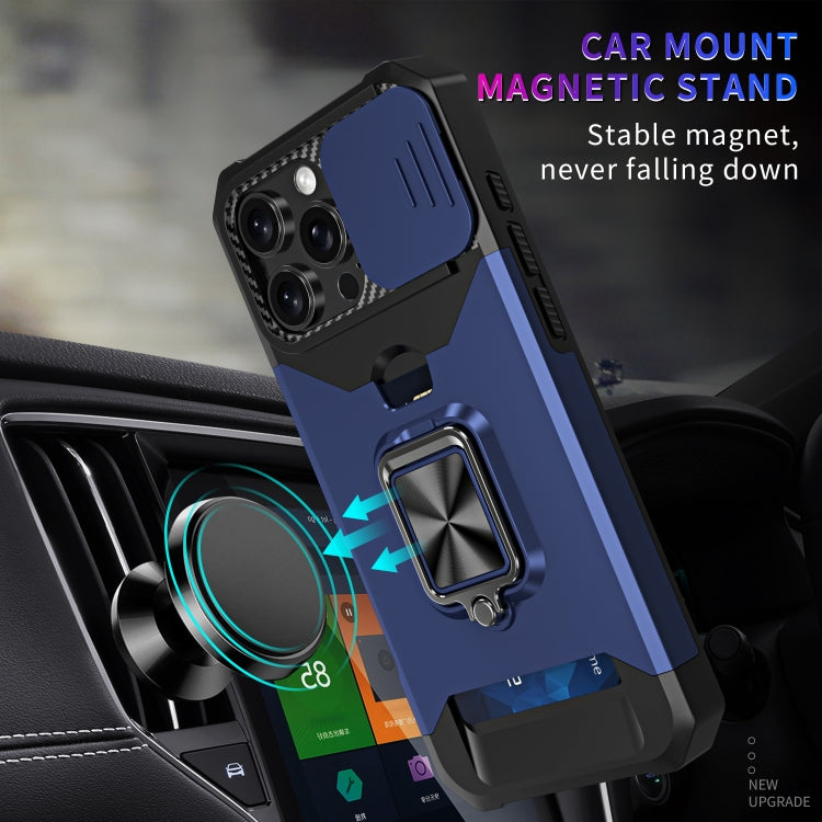 For iPhone 16 Pro Max Camera Shield Card Slot PC+TPU Phone Case(Blue) - iPhone 16 Pro Max Cases by buy2fix | Online Shopping UK | buy2fix