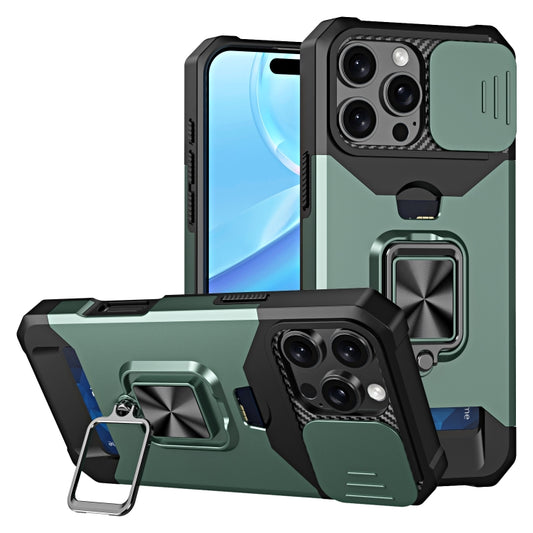 For iPhone 16 Pro Camera Shield Card Slot PC+TPU Phone Case(Dark Green) - iPhone 16 Pro Cases by buy2fix | Online Shopping UK | buy2fix