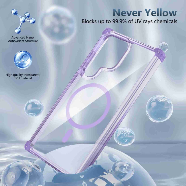 For Samsung Galaxy S22 Ultra 5G Transparent MagSafe Magnetic Phone Case(Purple) - Galaxy S22 Ultra 5G Cases by buy2fix | Online Shopping UK | buy2fix