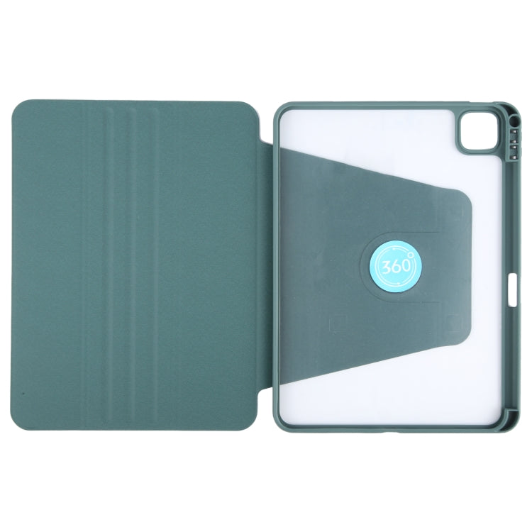 For iPad Air 11 2024 / Air 5 / Air 4 GEBEI Acrylic TPU 3-folding Rotating Smart Tablet Leather Case withh Pen Slot(Dark Green) - iPad Air 11 2024 Cases by GEBEI | Online Shopping UK | buy2fix