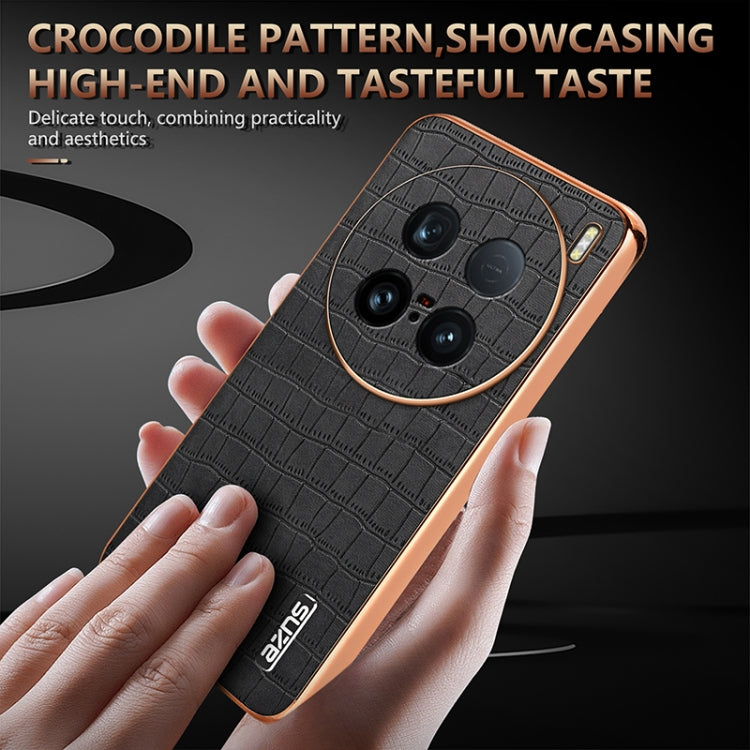 For vivo X100 Ultra AZNS Electroplated Frame Crocodile Texture Full Coverage Phone Case(Brown) - vivo Cases by AZNS | Online Shopping UK | buy2fix