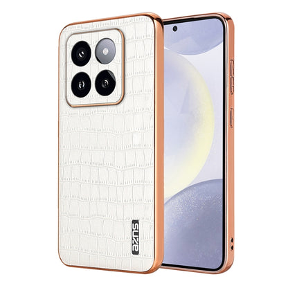 For Xiaomi 14 Pro AZNS Electroplated Frame Crocodile Texture Full Coverage Phone Case(White) - 14 Pro Cases by AZNS | Online Shopping UK | buy2fix