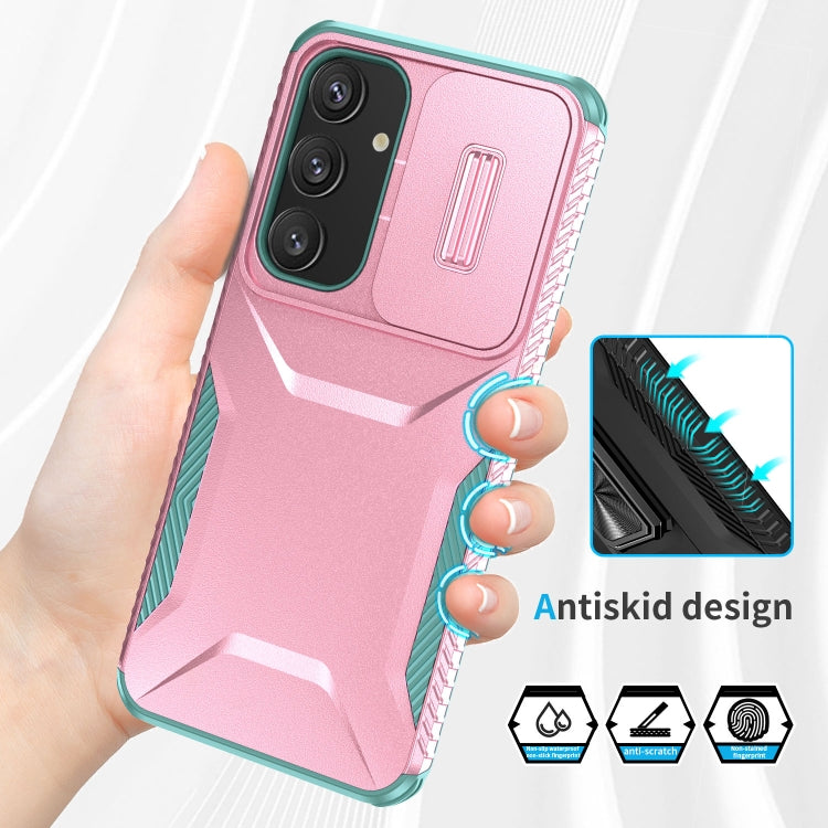 For Samsung Galaxy S25 5G / S24 5G Sliding Camshield Phone Case(Pink + Grey Green) - Galaxy S24 5G Cases by buy2fix | Online Shopping UK | buy2fix