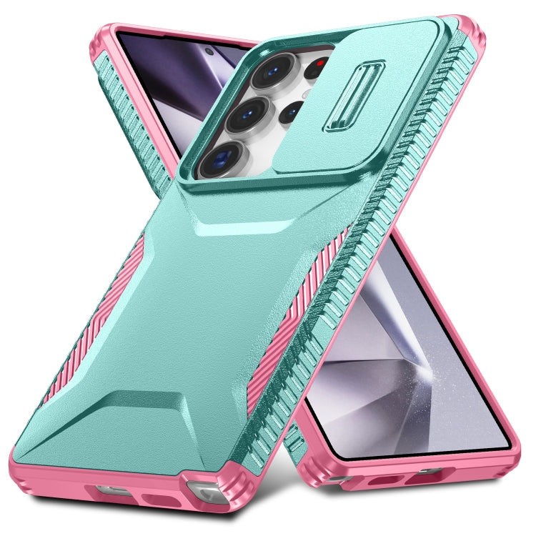 For Samsung Galaxy S25 Ultra 5G Sliding Camshield Phone Case(Grey Green + Pink) - Galaxy S25 Ultra 5G Cases by buy2fix | Online Shopping UK | buy2fix