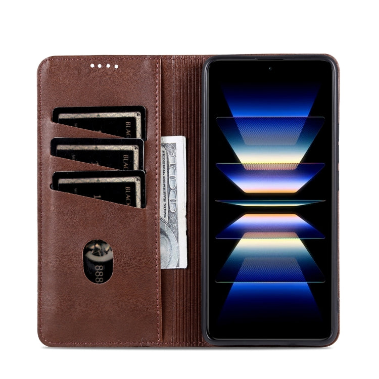 For Redmi K70 Ultra AZNS Magnetic Calf Texture Flip Leather Phone Case(Dark Brown) - Xiaomi Cases by AZNS | Online Shopping UK | buy2fix