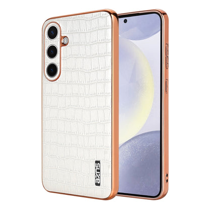 For Samsung Galaxy S25+ 5G AZNS Electroplated Frame Crocodile Texture Full Coverage Phone Case(White) - Galaxy S25+ 5G Cases by AZNS | Online Shopping UK | buy2fix