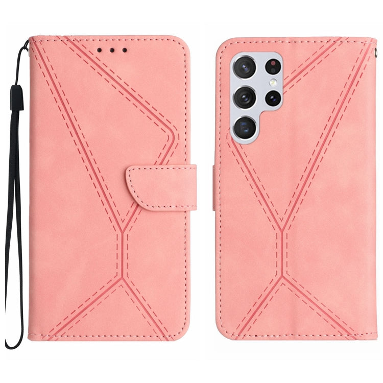 For Samsung Galaxy S25 Ultra 5G Stitching Embossed Leather Phone Case(Pink) - Galaxy S25 Ultra 5G Cases by buy2fix | Online Shopping UK | buy2fix