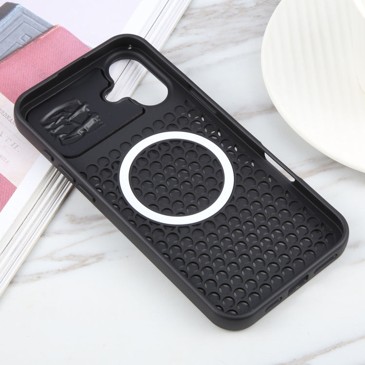 For iPhone 16 Plus Pure Color Honeycomb Aromatherapy MagSafe Phone Case(Black) - iPhone 16 Plus Cases by buy2fix | Online Shopping UK | buy2fix