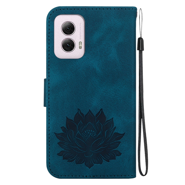 For Motorola Moto G Power 5G 2024 Lotus Embossed Leather Phone Case(Dark Blue) - Motorola Cases by buy2fix | Online Shopping UK | buy2fix