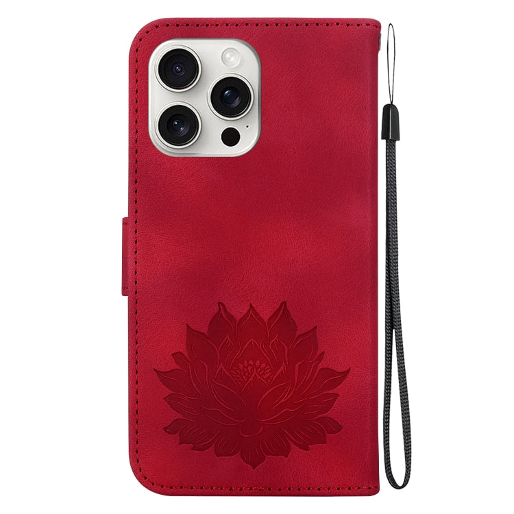 For iPhone 16 Pro Lotus Embossed Leather Phone Case(Red) - iPhone 16 Pro Cases by buy2fix | Online Shopping UK | buy2fix