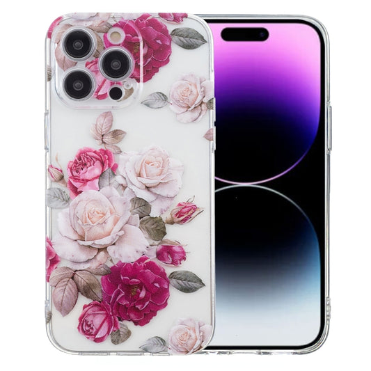 For iPhone 16 Pro Max Colored Drawing Pattern Transparent TPU Phone Case(Peony) - iPhone 16 Pro Max Cases by buy2fix | Online Shopping UK | buy2fix