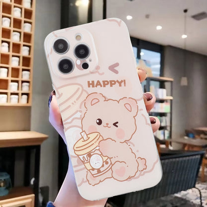 For iPhone 16 Pro Max Colored Drawing Pattern Transparent TPU Phone Case(Bear) - iPhone 16 Pro Max Cases by buy2fix | Online Shopping UK | buy2fix