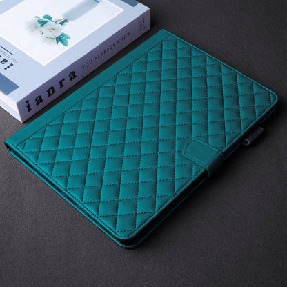 For Samsung Galaxy Tab S9 FE / S9 Rhombus Lattice Leather Tablet Case(Dark Green) - Galaxy Tab S9 FE by buy2fix | Online Shopping UK | buy2fix