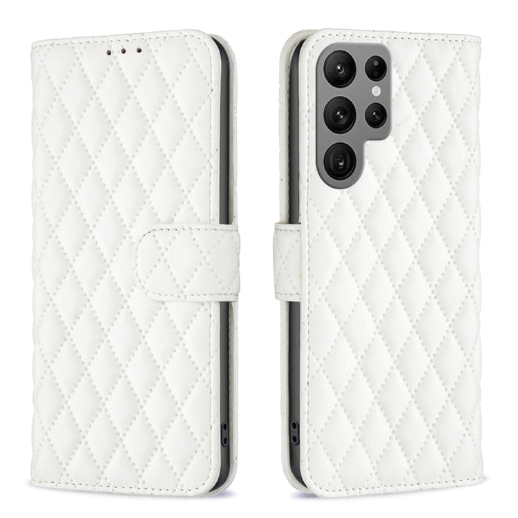 For Samsung Galaxy S25 Ultra 5G Diamond Lattice Wallet Flip Leather Phone Case(White) - Galaxy S25 Ultra 5G Cases by buy2fix | Online Shopping UK | buy2fix