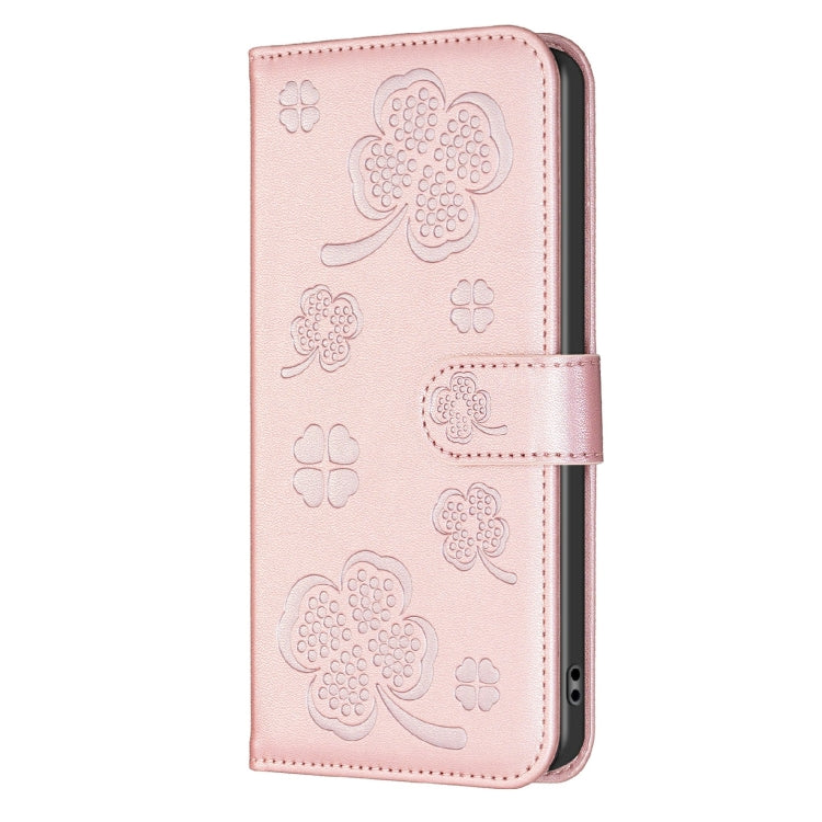 For Samsung Galaxy S25 Ultra 5G Four-leaf Embossed Leather Phone Case(Pink) - Galaxy S25 Ultra 5G Cases by buy2fix | Online Shopping UK | buy2fix