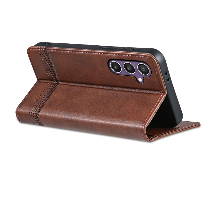 For Samsung Galaxy S24 FE 5G AZNS Magnetic Calf Texture Flip Leather Phone Case(Dark Brown) - Galaxy S24 FE 5G Cases by AZNS | Online Shopping UK | buy2fix