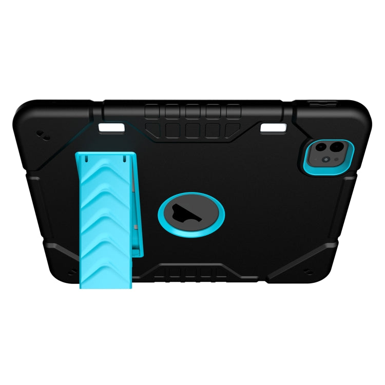 For iPad Pro 11 2024 Armor Holder Silicone Hybrid PC Tablet Case(Black Blue) - iPad Pro 11 2024 Cases by buy2fix | Online Shopping UK | buy2fix