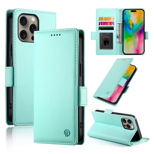 For iPhone 16 Pro Max Side Buckle Magnetic Frosted Leather Phone Case(Mint Green) - iPhone 16 Pro Max Cases by buy2fix | Online Shopping UK | buy2fix