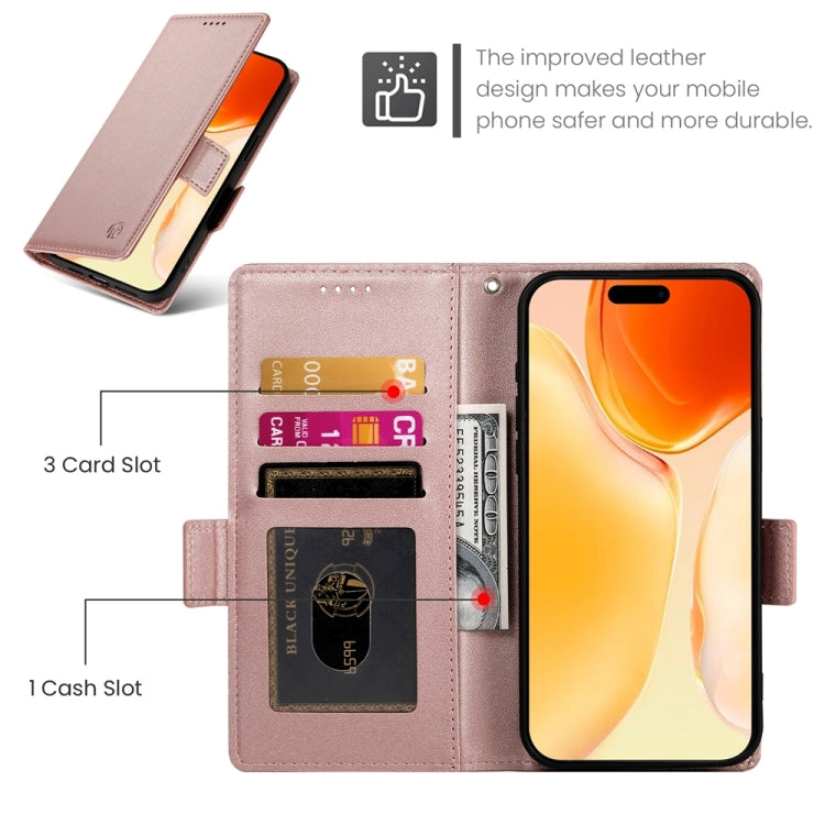 For iPhone 16 Plus Side Buckle Magnetic Frosted Leather Phone Case(Rose Gold) - iPhone 16 Plus Cases by buy2fix | Online Shopping UK | buy2fix