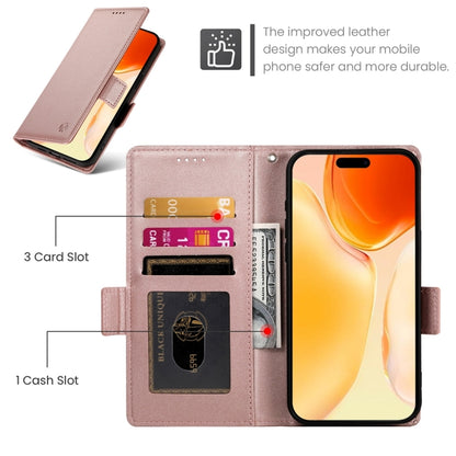 For iPhone 16 Plus Side Buckle Magnetic Frosted Leather Phone Case(Rose Gold) - iPhone 16 Plus Cases by buy2fix | Online Shopping UK | buy2fix