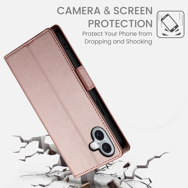 For iPhone 16 Plus Side Buckle Magnetic Frosted Leather Phone Case(Rose Gold) - iPhone 16 Plus Cases by buy2fix | Online Shopping UK | buy2fix