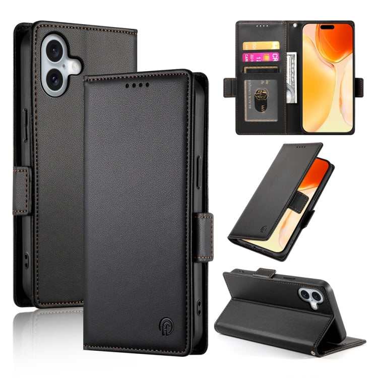 For iPhone 16 Plus Side Buckle Magnetic Frosted Leather Phone Case(Black) - iPhone 16 Plus Cases by buy2fix | Online Shopping UK | buy2fix