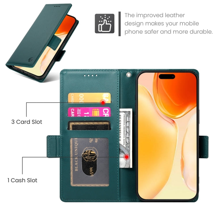 For iPhone 16 Plus Side Buckle Magnetic Frosted Leather Phone Case(Dark Green) - iPhone 16 Plus Cases by buy2fix | Online Shopping UK | buy2fix