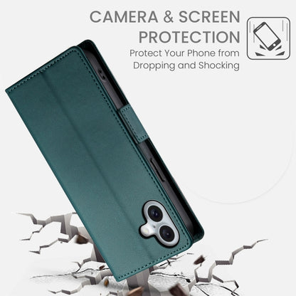 For iPhone 16 Plus Side Buckle Magnetic Frosted Leather Phone Case(Dark Green) - iPhone 16 Plus Cases by buy2fix | Online Shopping UK | buy2fix