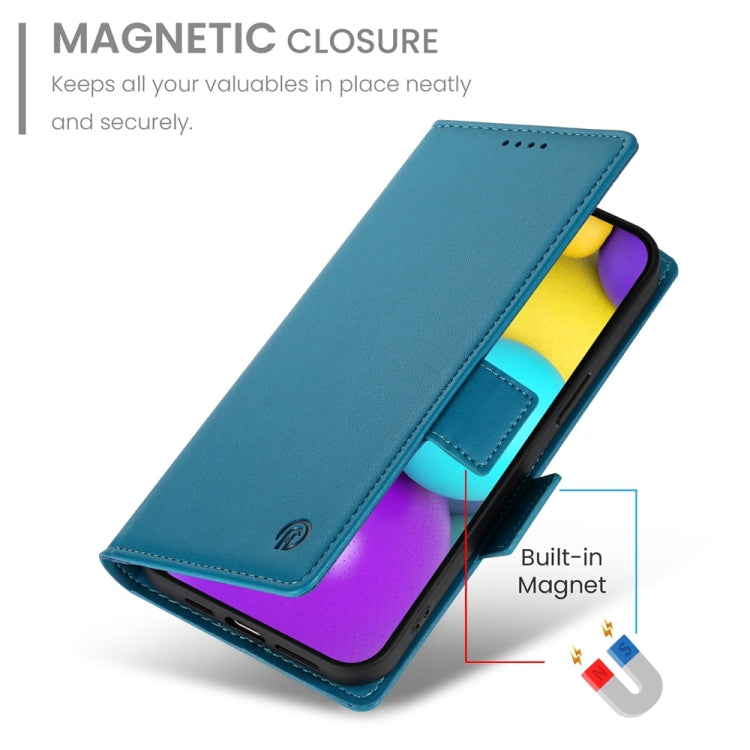 For iPhone 16 Side Buckle Magnetic Frosted Leather Phone Case(Blue) - iPhone 16 Cases by buy2fix | Online Shopping UK | buy2fix