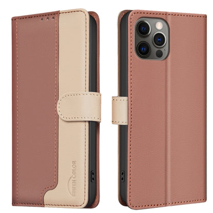 For iPhone 16 Pro Color Matching RFID Anti-theft Leather Phone Case(Brown) - iPhone 16 Pro Cases by buy2fix | Online Shopping UK | buy2fix