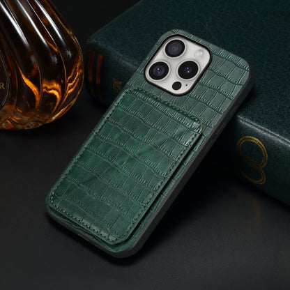 For iPhone 16 Pro Max Imitation Crocodile Leather Back Phone Case with Holder(Green) - iPhone 16 Pro Max Cases by buy2fix | Online Shopping UK | buy2fix