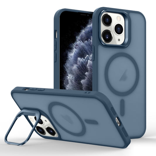 For iPhone 11 Pro Skin Feel Lens Holder Magsafe Phone Case(Dark Blue) - iPhone 11 Pro Cases by buy2fix | Online Shopping UK | buy2fix