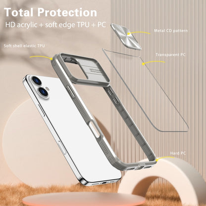 For iPhone 16 Sliding Camshield Acrylic Hybrid TPU Phone Case(Grey) - More iPhone Cases by buy2fix | Online Shopping UK | buy2fix