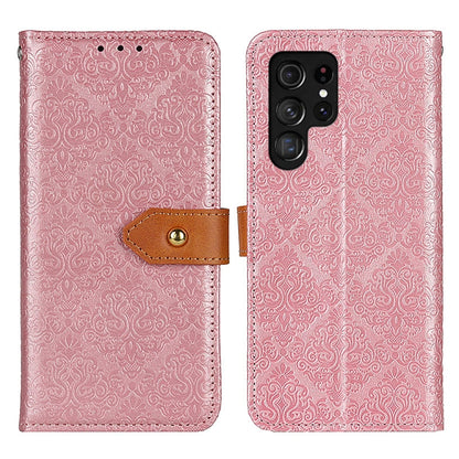 For Samsung Galaxy S25 Ultra 5G European Floral Embossed Leather Phone Case(Pink) - Galaxy S25 Ultra 5G Cases by buy2fix | Online Shopping UK | buy2fix