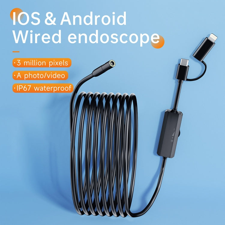 AN112 2 in 1 USB-C / Type-C + 8 Pin Interface 5.5mm HD Industry Endoscope, Length:1m Soft Tube -  by buy2fix | Online Shopping UK | buy2fix