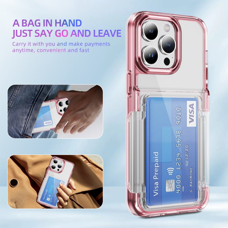 For iPhone 16 Plus Card Holder Acrylic Hybrid TPU Phone Case(Transparent Pink) - iPhone 16 Plus Cases by buy2fix | Online Shopping UK | buy2fix