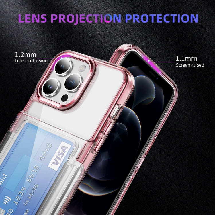 For iPhone 16 Plus Card Holder Acrylic Hybrid TPU Phone Case(Transparent Pink) - iPhone 16 Plus Cases by buy2fix | Online Shopping UK | buy2fix