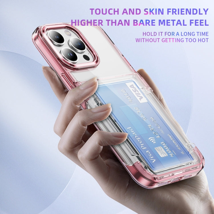 For iPhone 16 Plus Card Holder Acrylic Hybrid TPU Phone Case(Transparent Pink) - iPhone 16 Plus Cases by buy2fix | Online Shopping UK | buy2fix