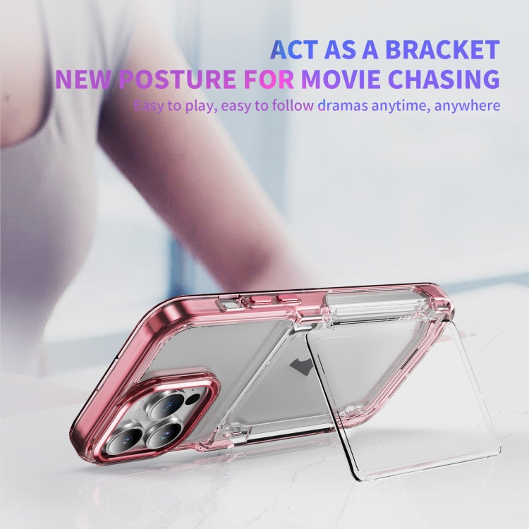 For iPhone 16 Plus Card Holder Acrylic Hybrid TPU Phone Case(Transparent Pink) - iPhone 16 Plus Cases by buy2fix | Online Shopping UK | buy2fix