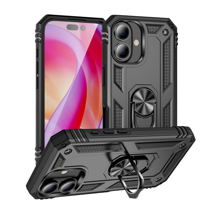 For iPhone 16 Shockproof TPU Hybrid PC Phone Case with Holder(Black) - iPhone 16 Cases by buy2fix | Online Shopping UK | buy2fix