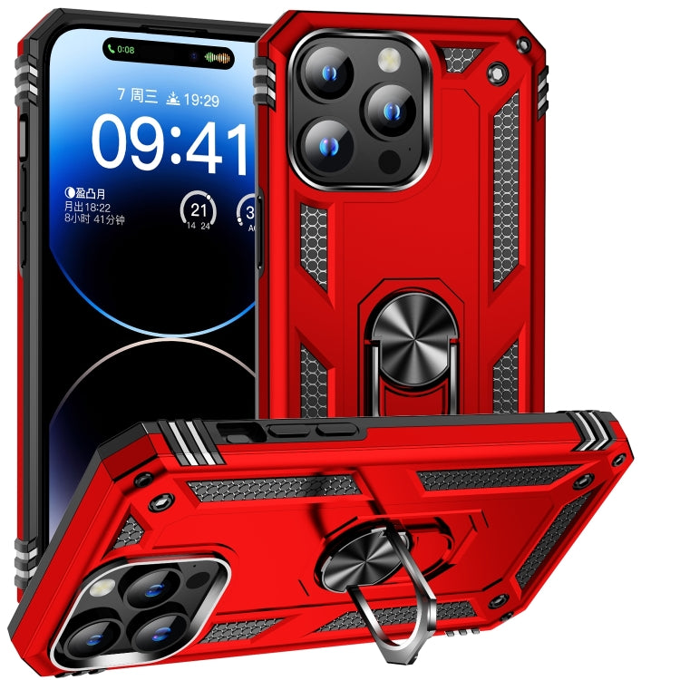 For iPhone 16 Pro Shockproof TPU Hybrid PC Phone Case with Holder(Red) - iPhone 16 Pro Cases by buy2fix | Online Shopping UK | buy2fix