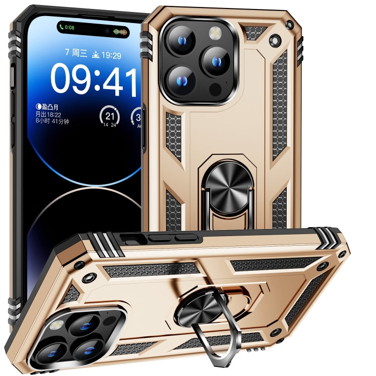 For iPhone 16 Pro Max Shockproof TPU Hybrid PC Phone Case with Holder(Gold) - iPhone 16 Pro Max Cases by buy2fix | Online Shopping UK | buy2fix