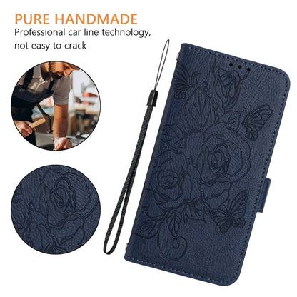 For Samsung Galaxy S25 Ultra 5G Embossed Rose RFID Anti-theft Leather Phone Case(Dark Blue) - Galaxy S25 Ultra 5G Cases by buy2fix | Online Shopping UK | buy2fix